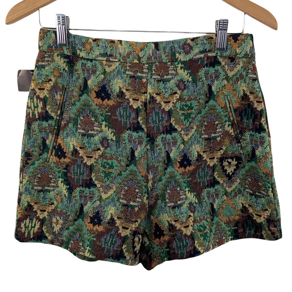 Zara Basic Tapestry Print High Waist Side Zip Wool Blend Mini Shorts Sz M NWT - Picture 1 of 9